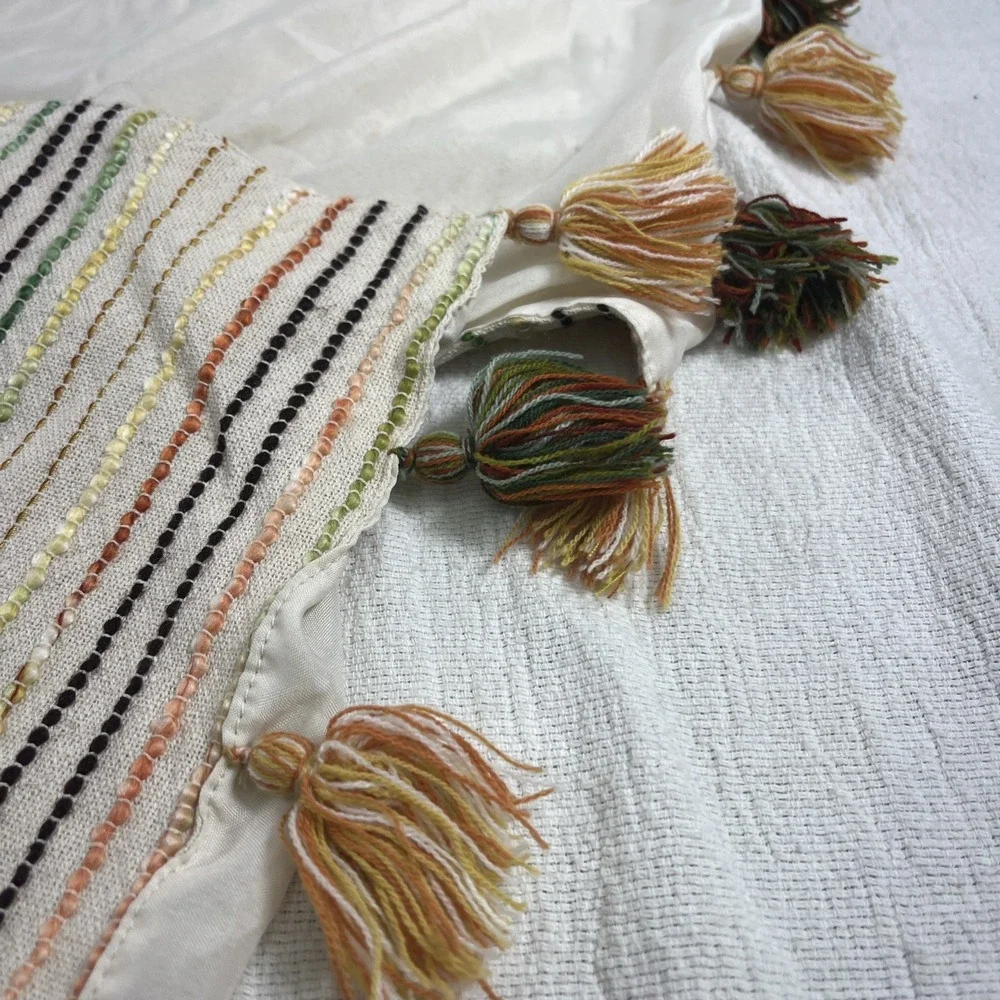 Boho Rustic Linen Table Runner Tassels Brown Cottagecore Rustic Farm Simple